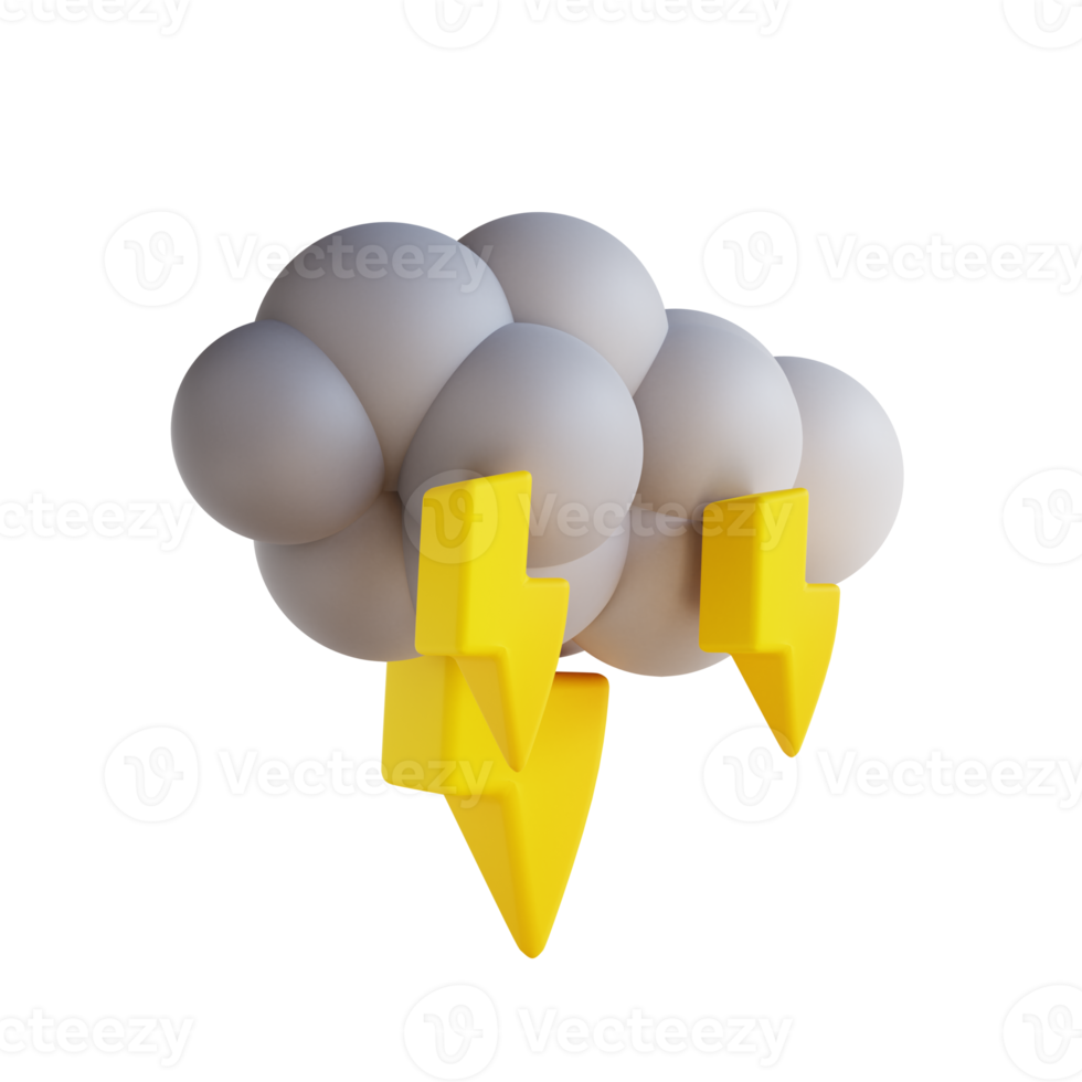 3D illustration cloudy weather and lightning png