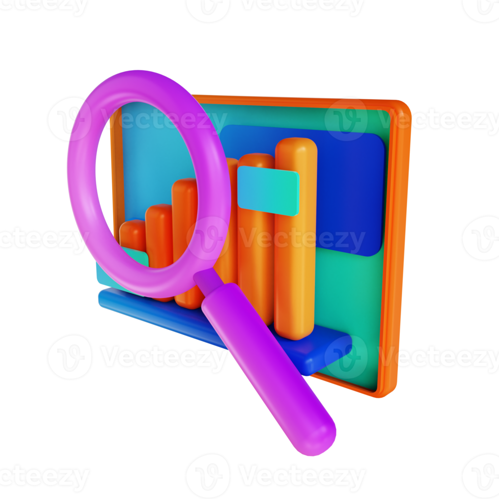 3D illustration candle chart and magnifying glass png