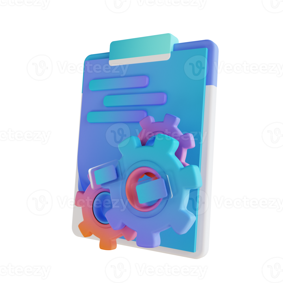 3D illustration content management gear and document 2 png