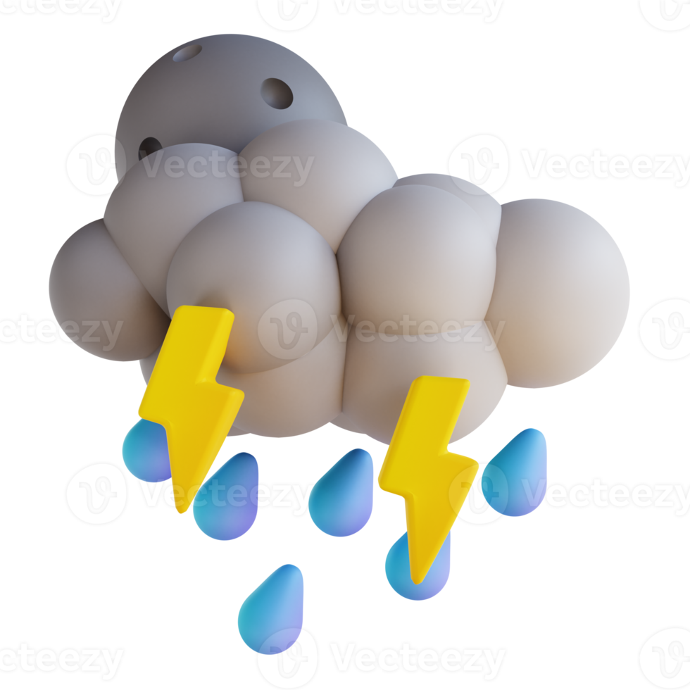 3D illustration heavy raining night with lightning png