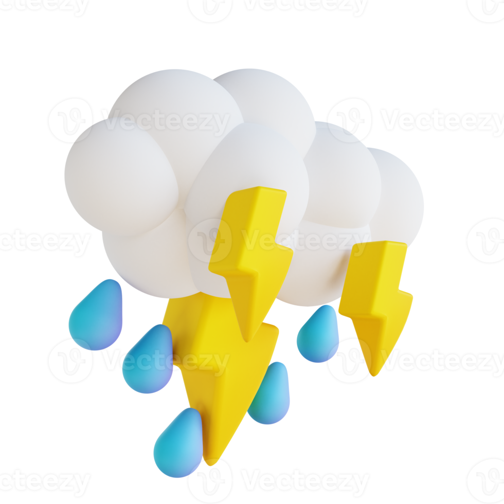 3D illustration heavy rain with lightning png