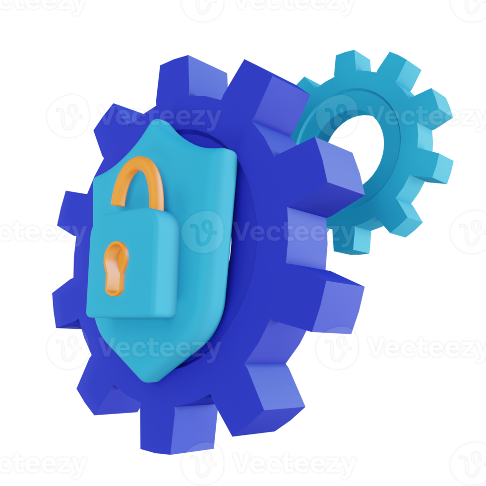 3D illustration unlock gear security png