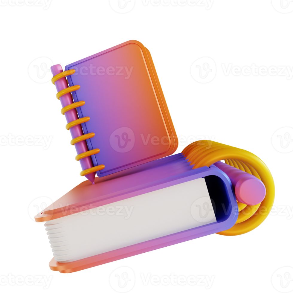 3D illustration colorful notebook and pencil png