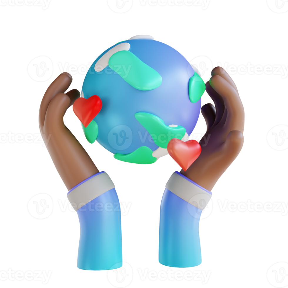 3D illustration love the earth and hands png