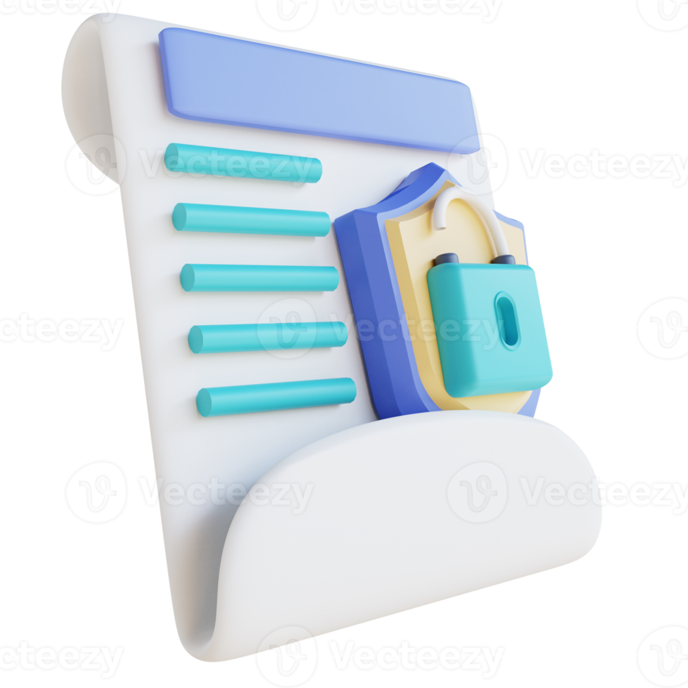 3d illustratie ontgrendeld document veiligheid png