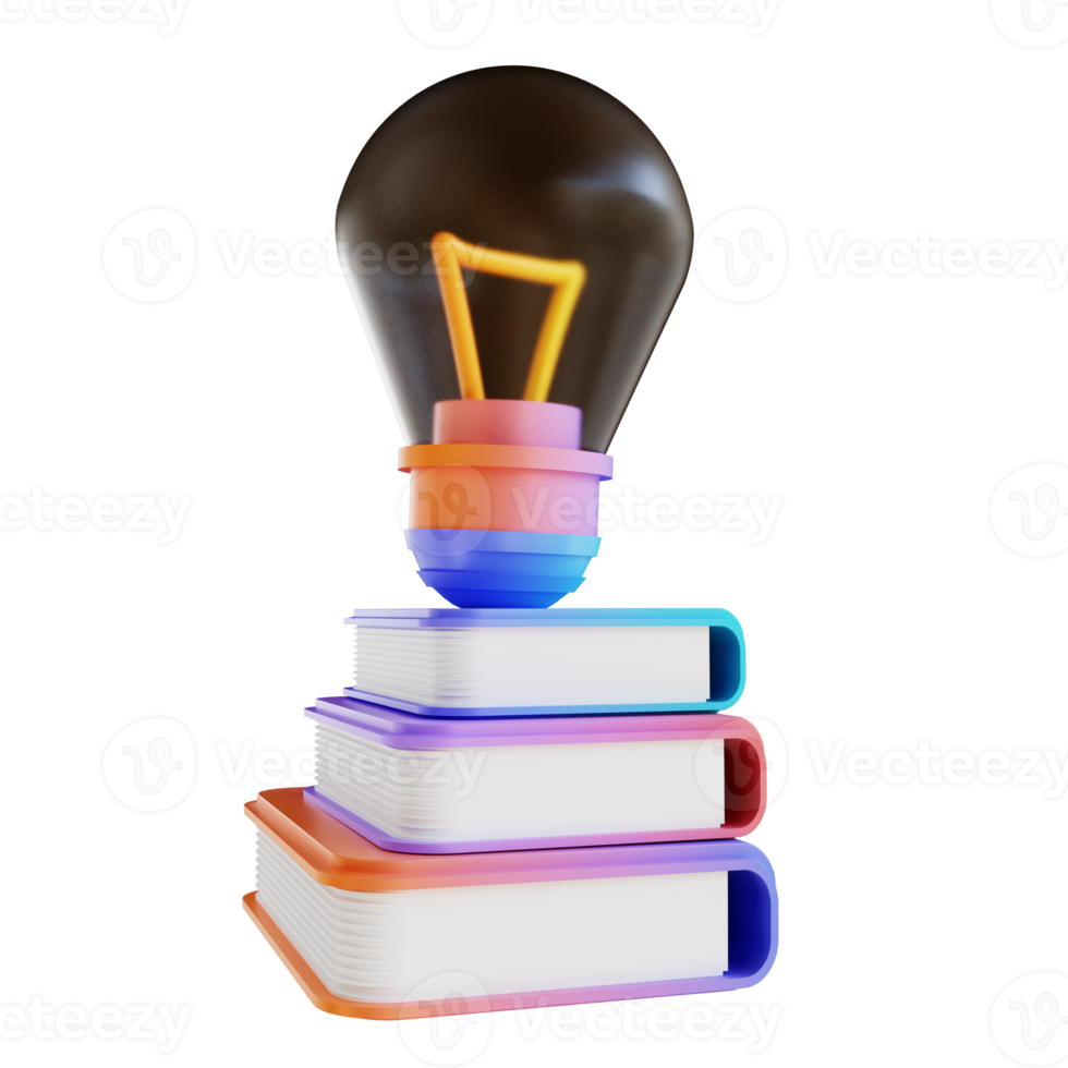 3d illustration livre coloré et lampe png