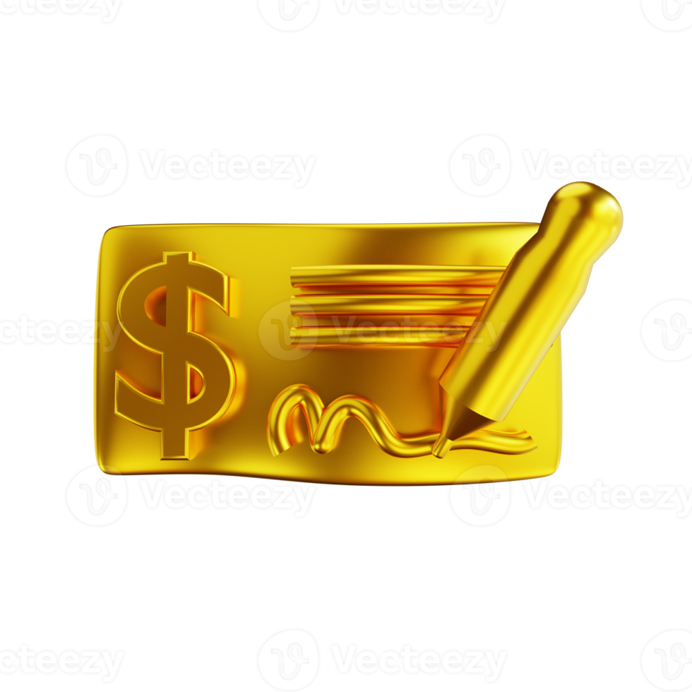 3D illustration golden bank check png