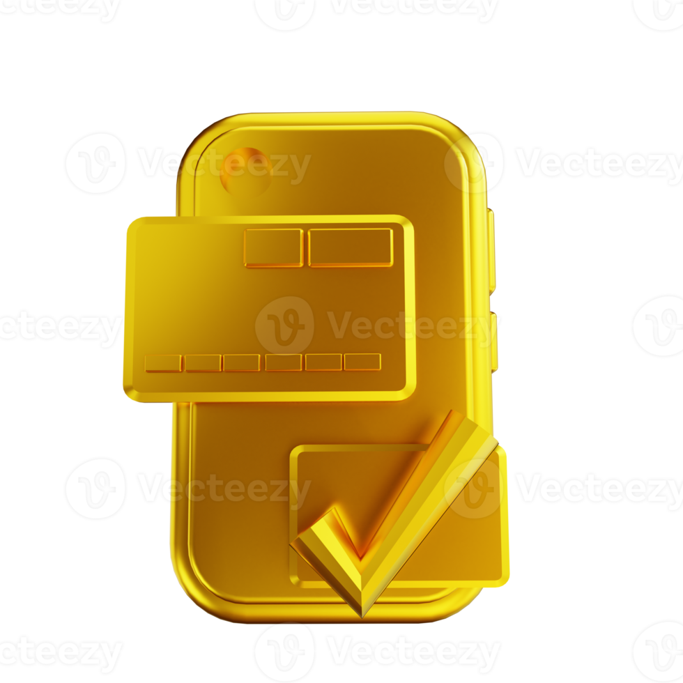3D-Darstellung Goldenes Handy und Kreditkarte png