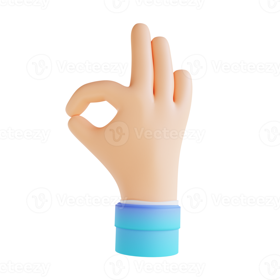 3D illustration showing ok hand gestures png