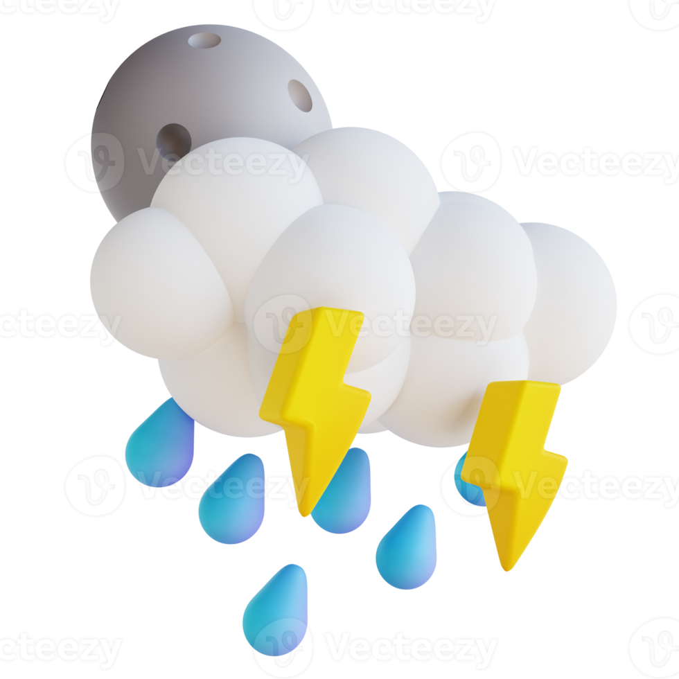 3D illustration heavy raining night with lightning png
