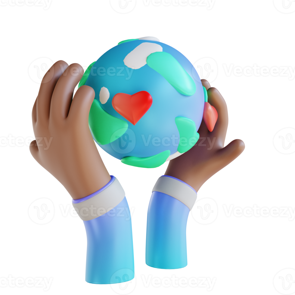 3D illustration love the earth and hands png