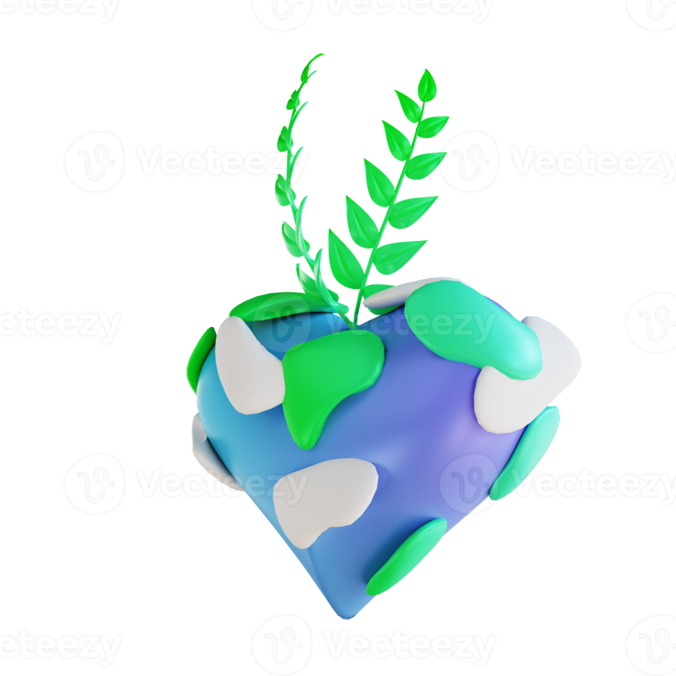 3D illustration love plants and earth png