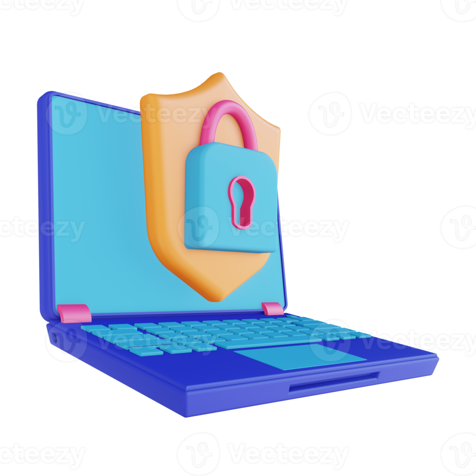 3D illustration laptop security lock png