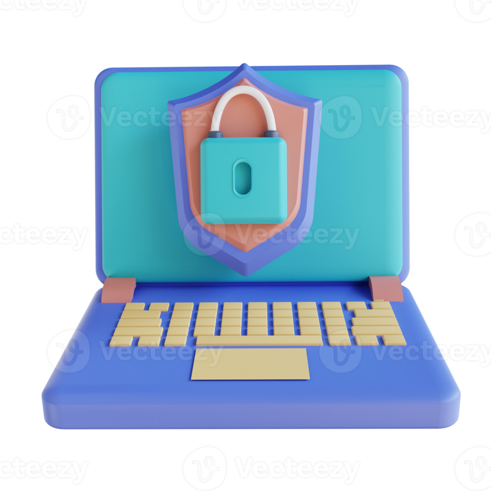 3D illustration locked laptop security png