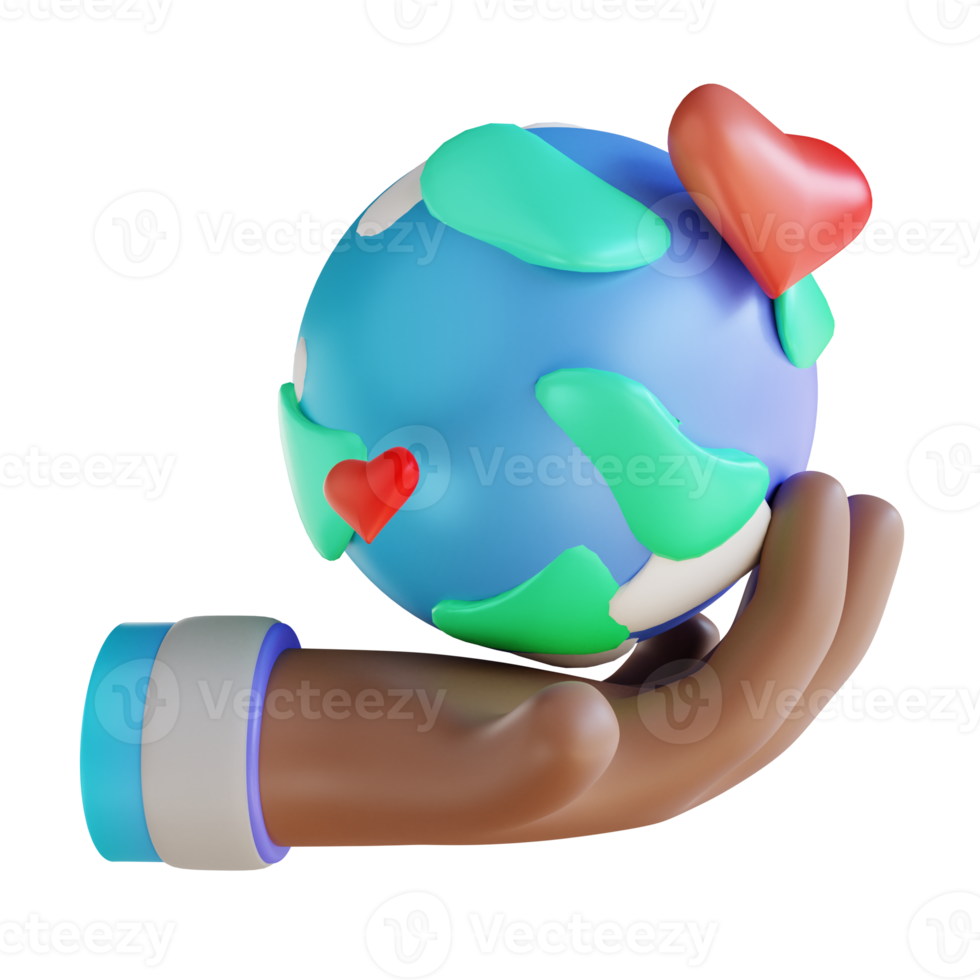 3D illustration hand and love earth png