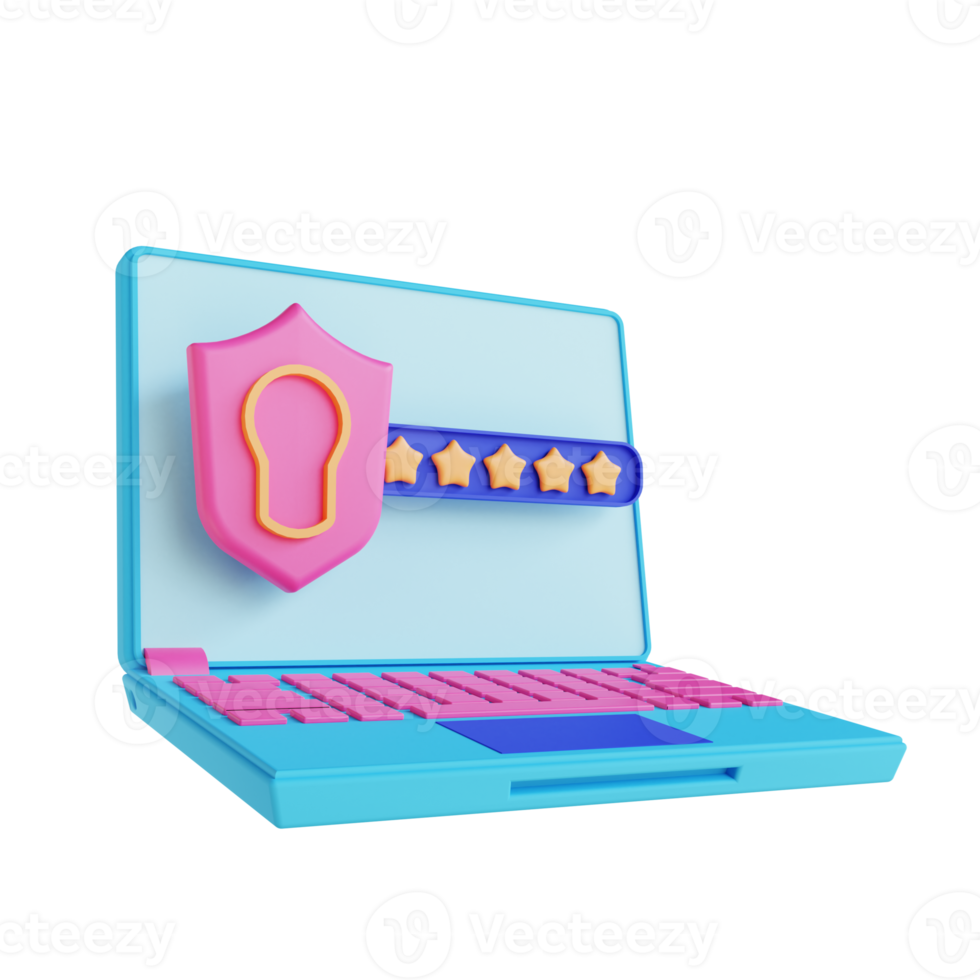 3D illustration password security laptop png