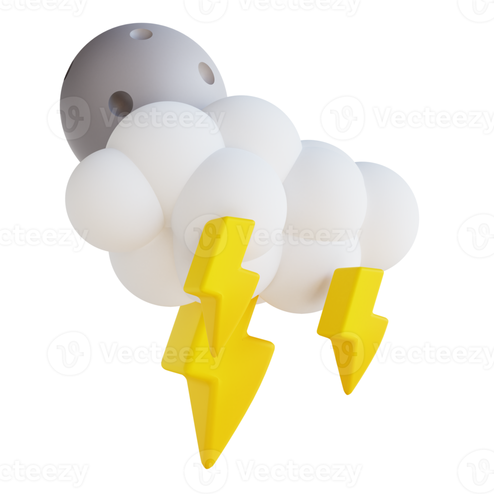 3D illustration cloudy night lightning png