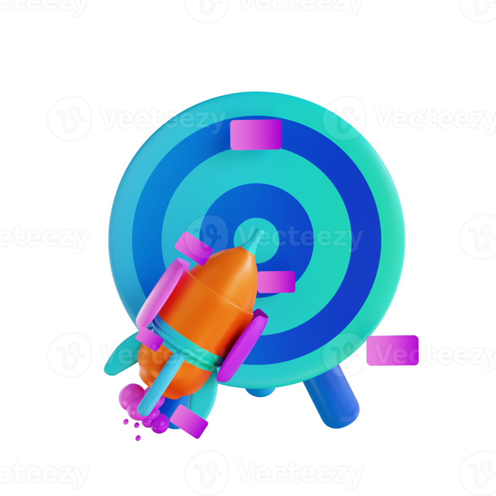 3D illustration rocket and target goal png