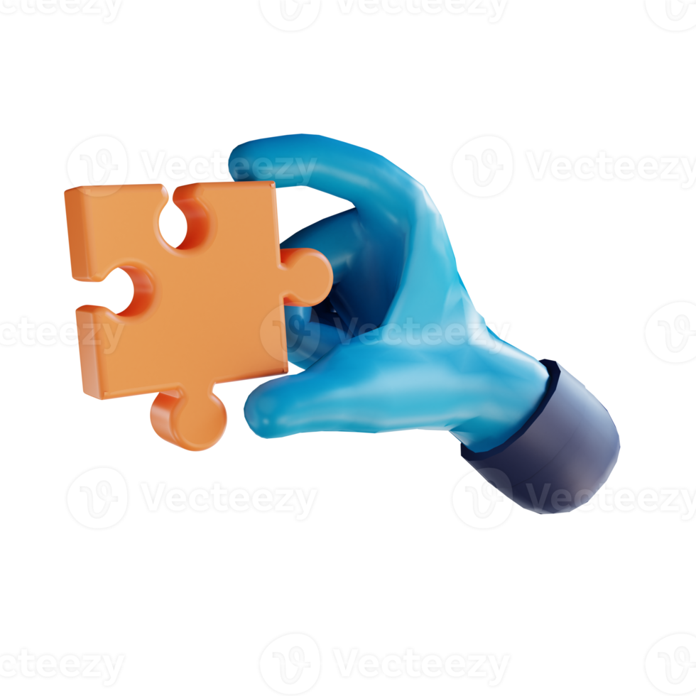 3D illustration hand and puzzle solution suitable for marketing png