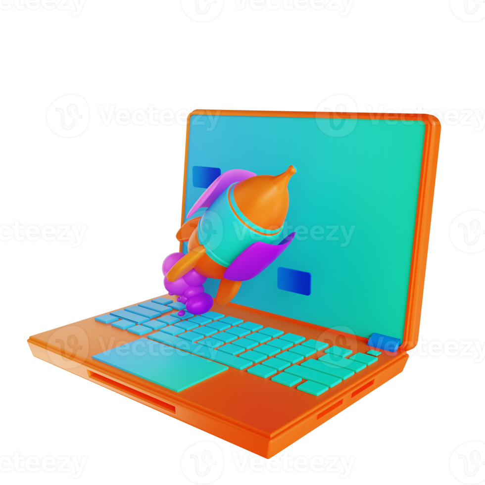 3D illustration rocket and laptop png