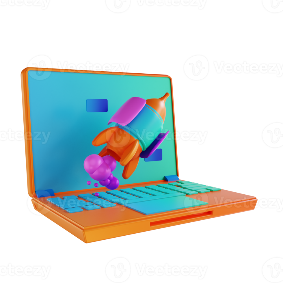 3D illustration rocket and laptop png