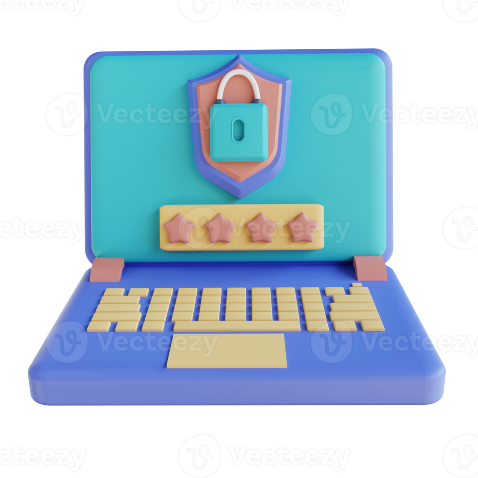 3D illustration laptop password lock png