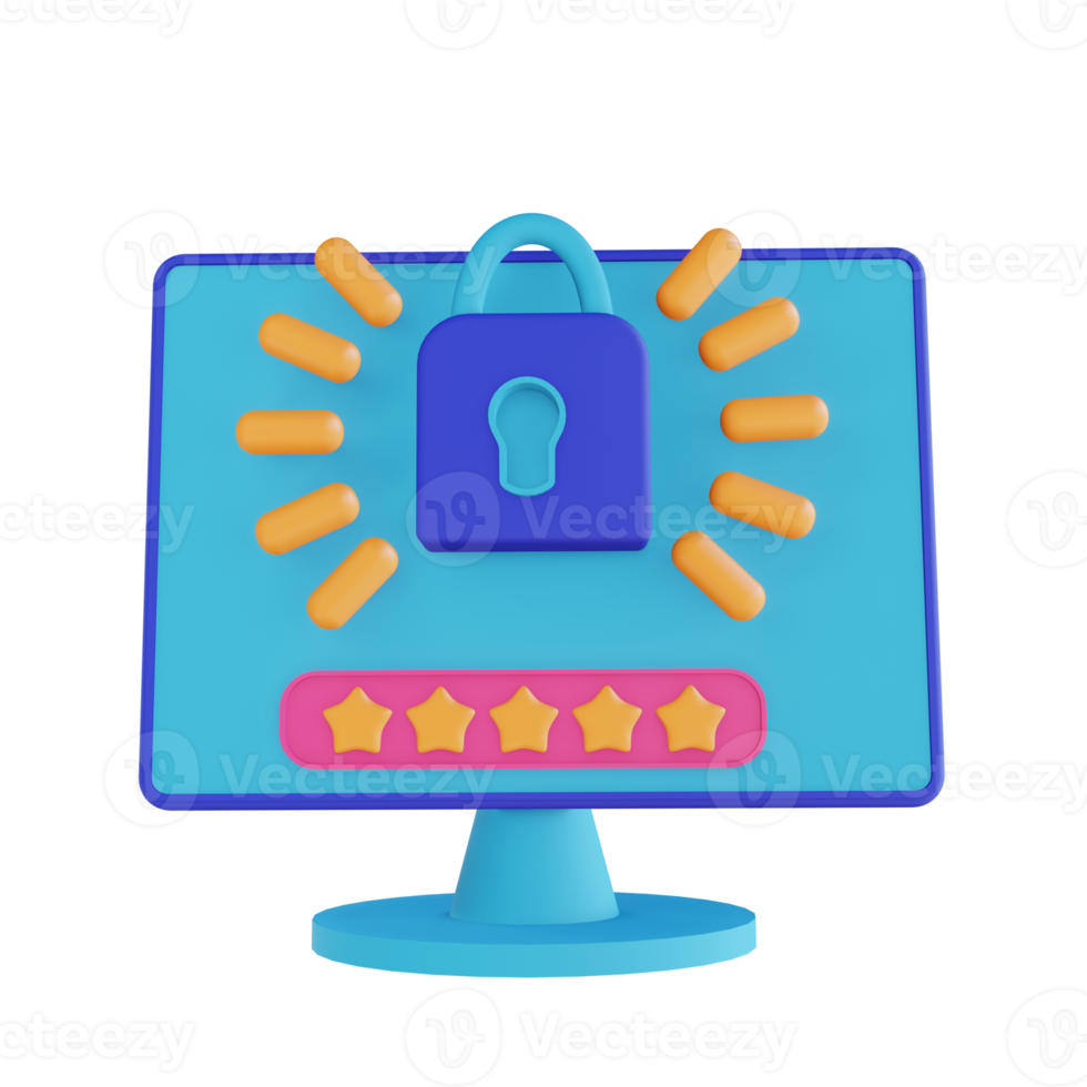 3D illustration computer password security lock png