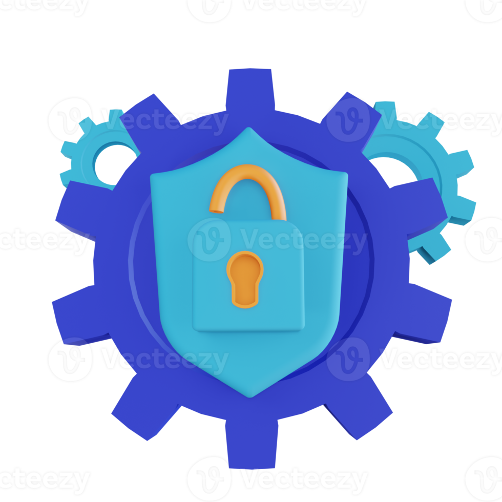 3D illustration unlock gear security png