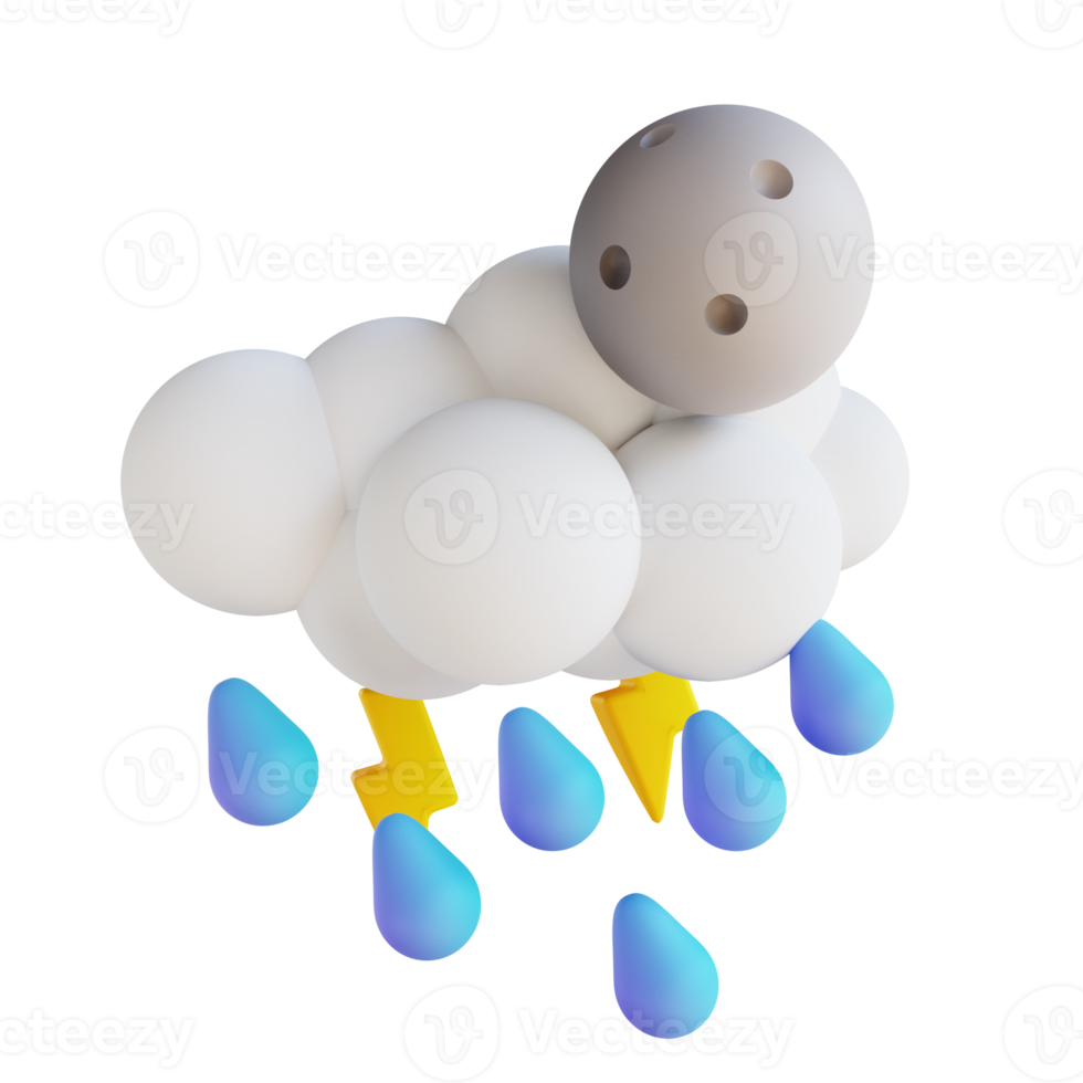 noite de chuva forte de ilustração 3D com relâmpagos png
