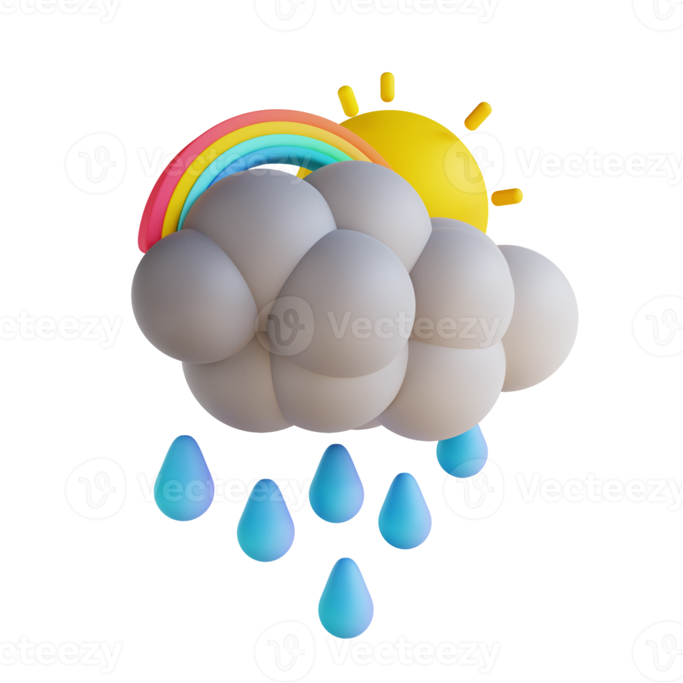 3d illustration pluie et arc-en-ciel png