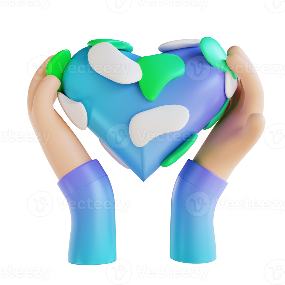 3d illustration aime la terre et les mains png