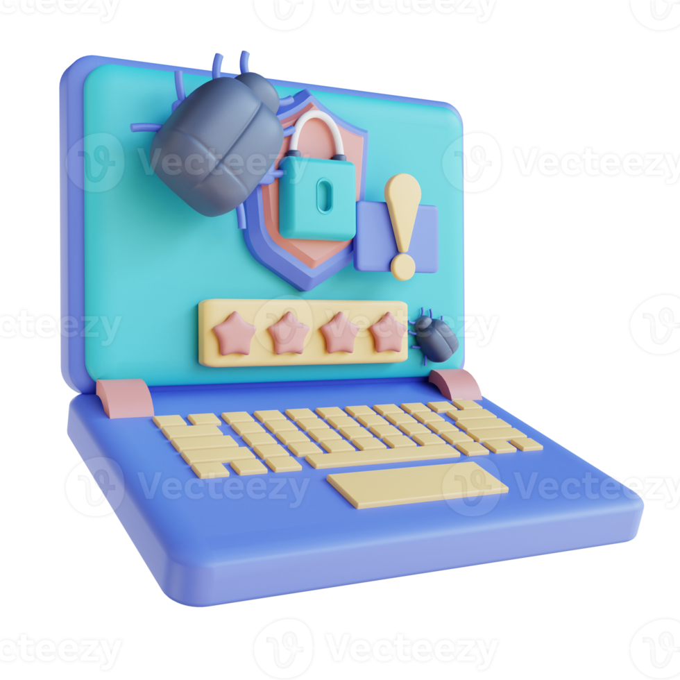 3D illustration laptop virus security png