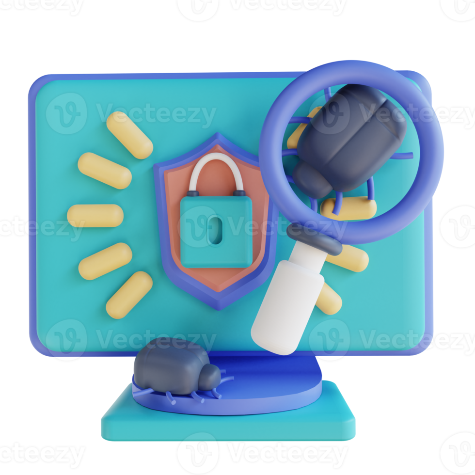 3D illustration search virus computer security png