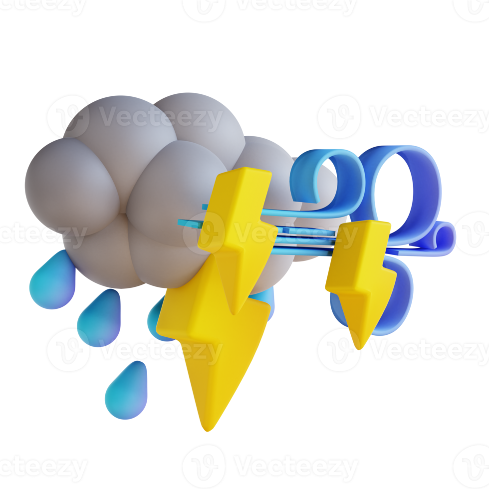 ilustração 3d relâmpago de chuva de noite tempestuosa png