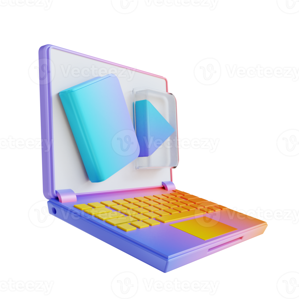 3d illustratie kleurrijk laptop en studie online png