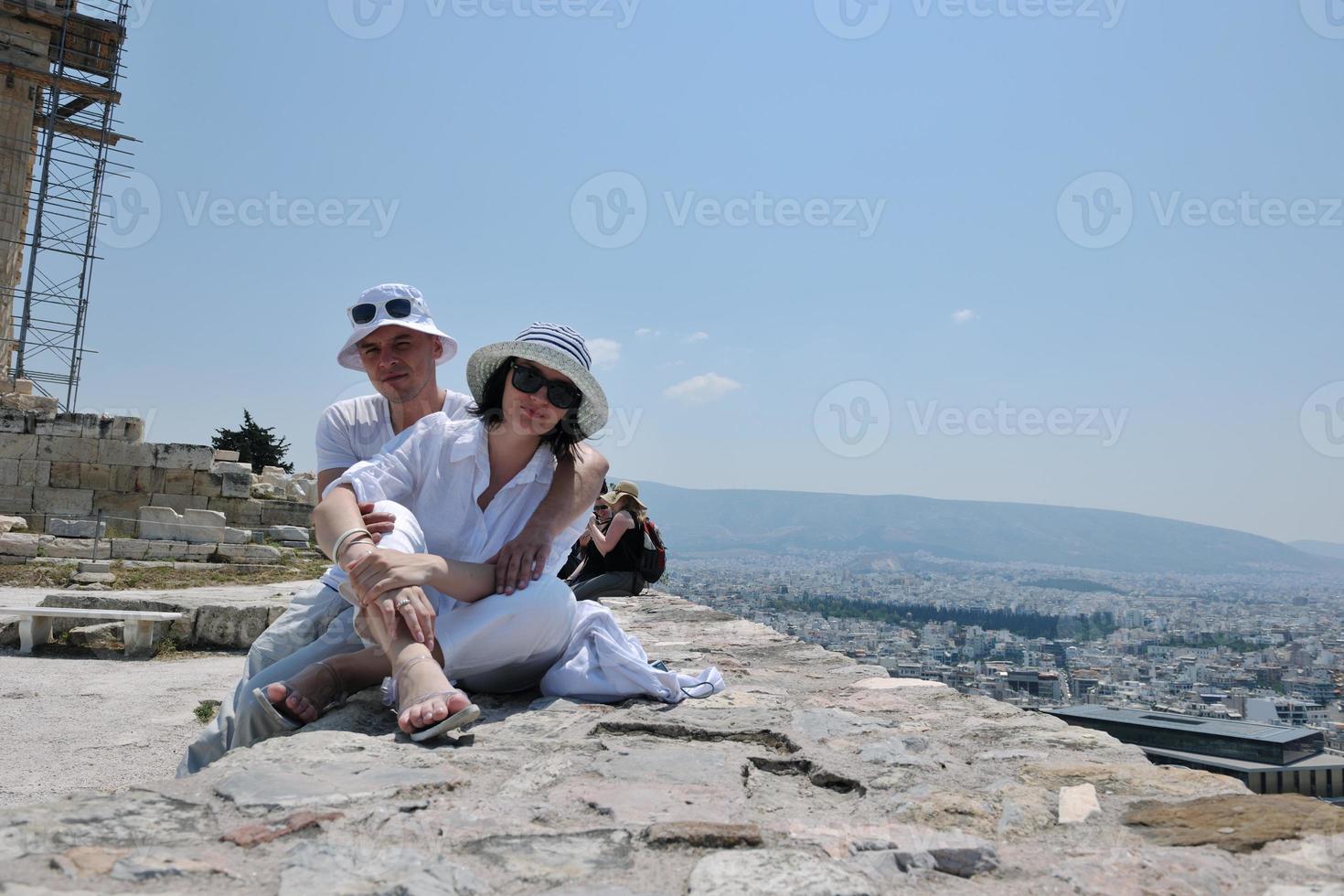 happy young couple tourists in greece photo
