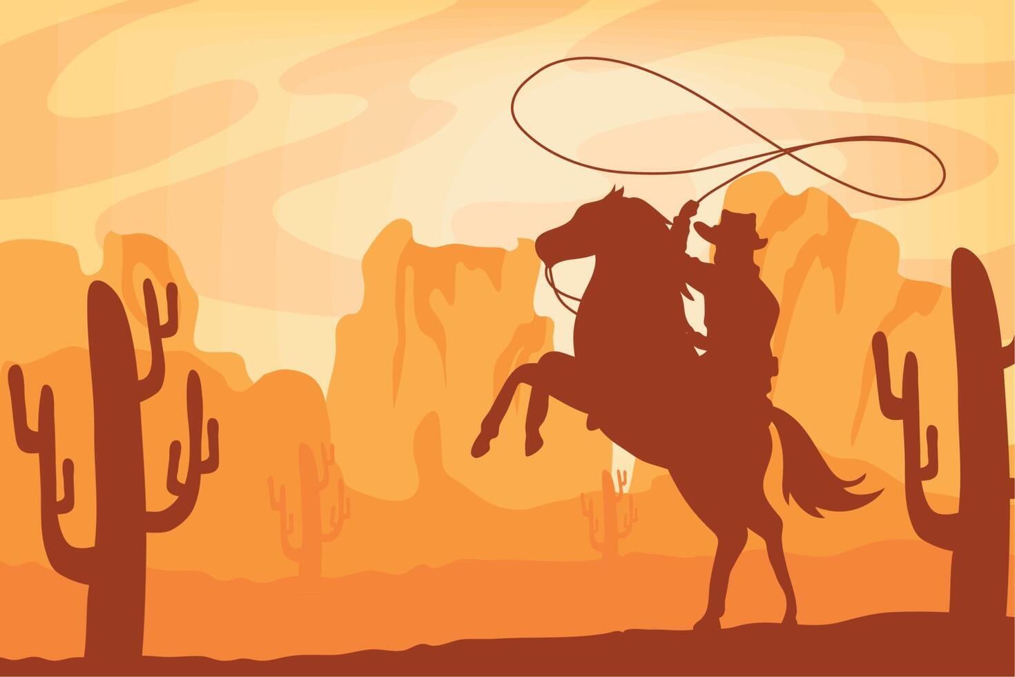 cowboy lassoing scene vector