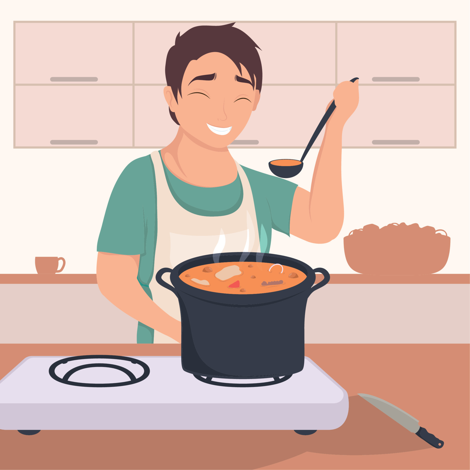 man cooking soup scene 10852218 Vector Art at Vecteezy