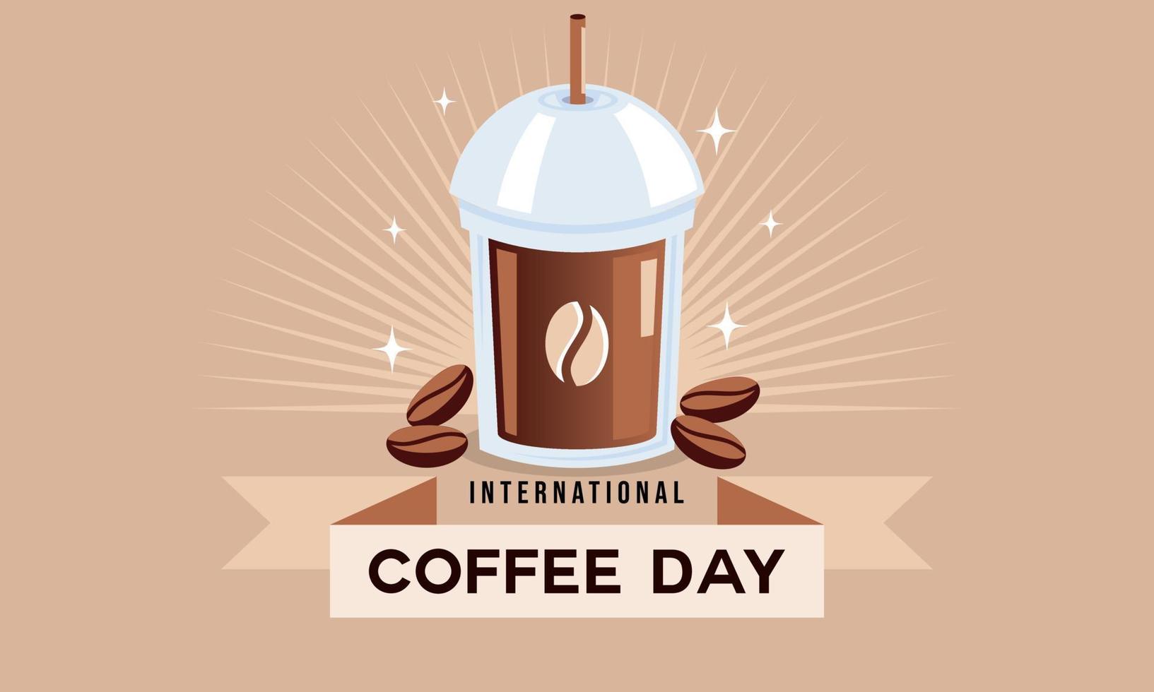 International day of coffee background, coffee cup logo vector