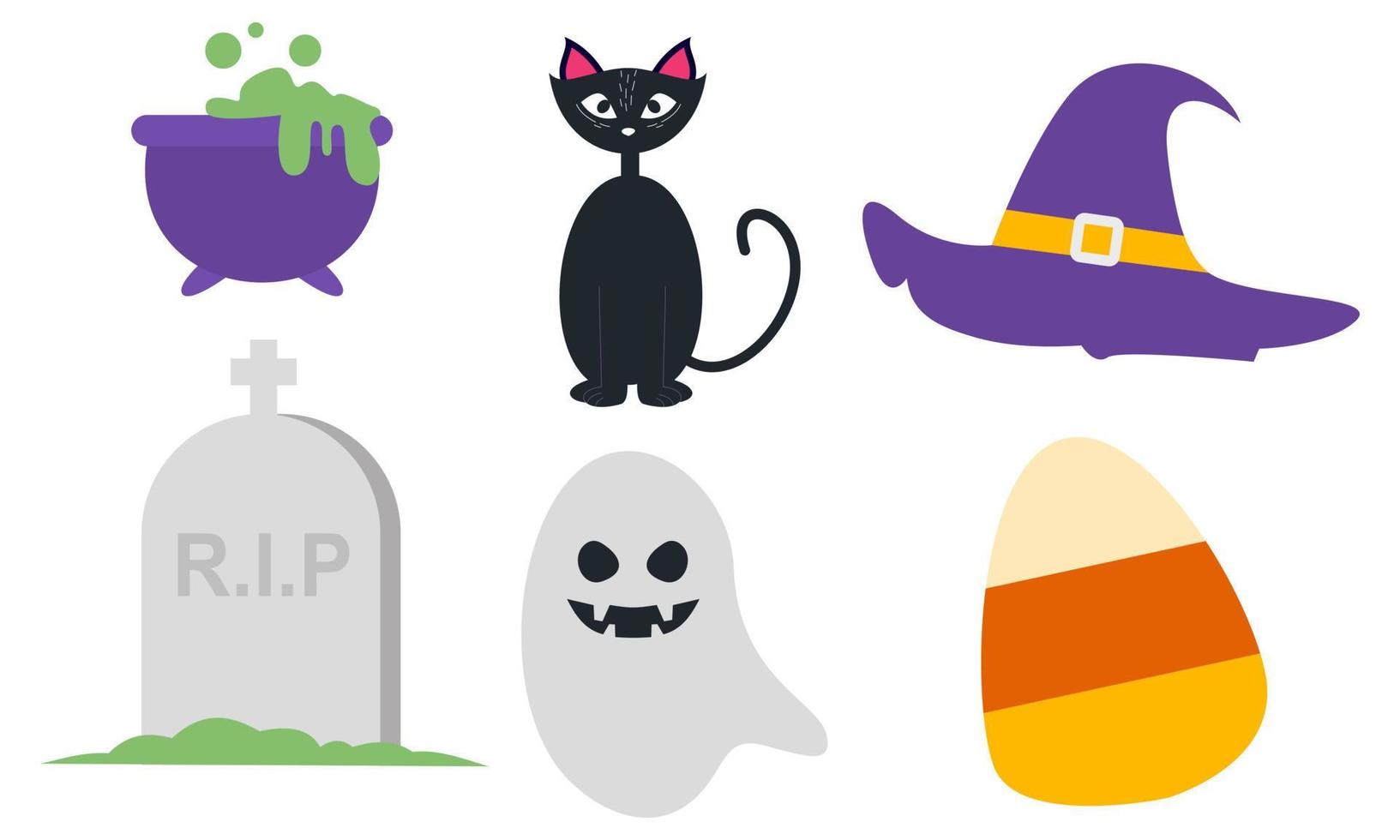 vector de fondo de colección de elementos de halloween plano