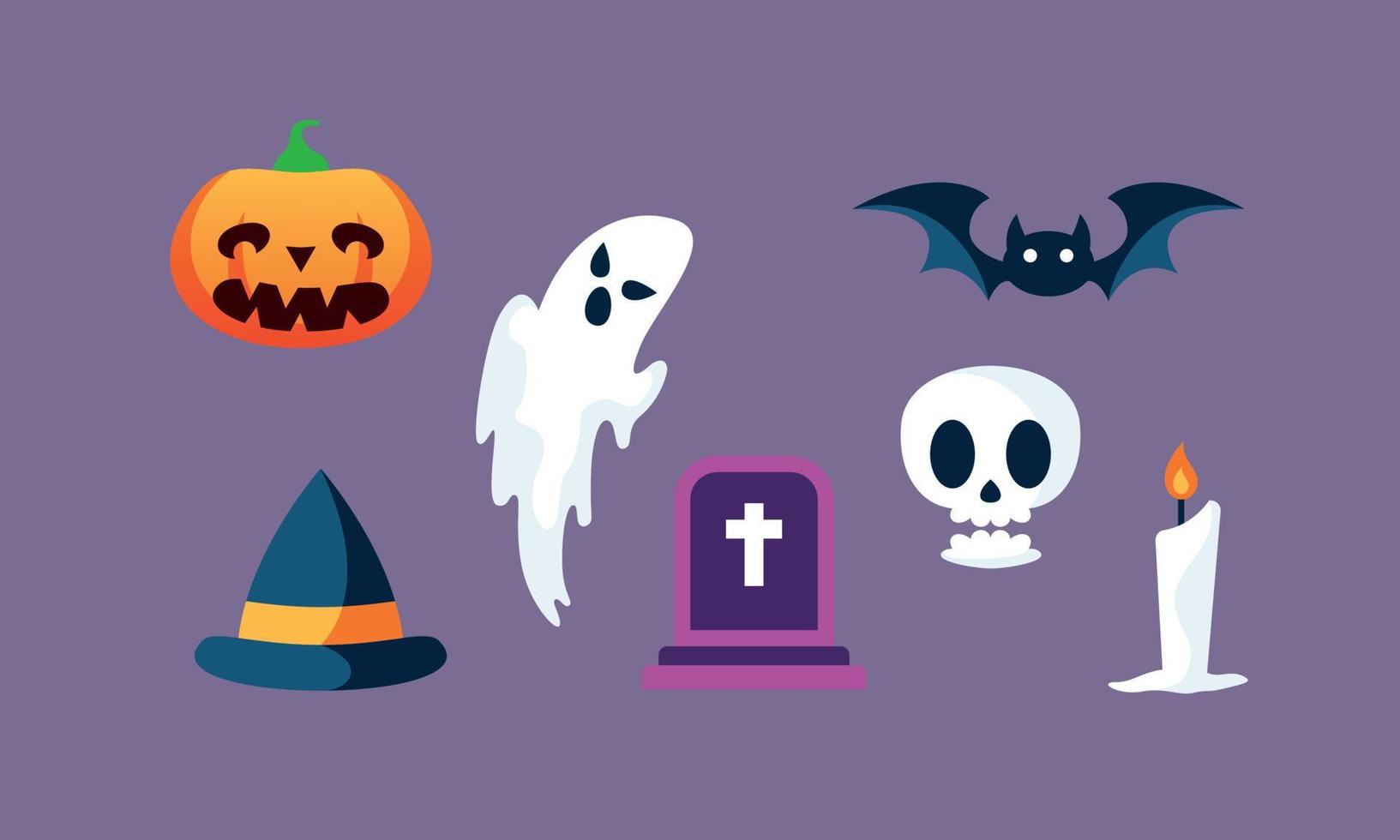 vector de fondo de colección de elementos de halloween plano