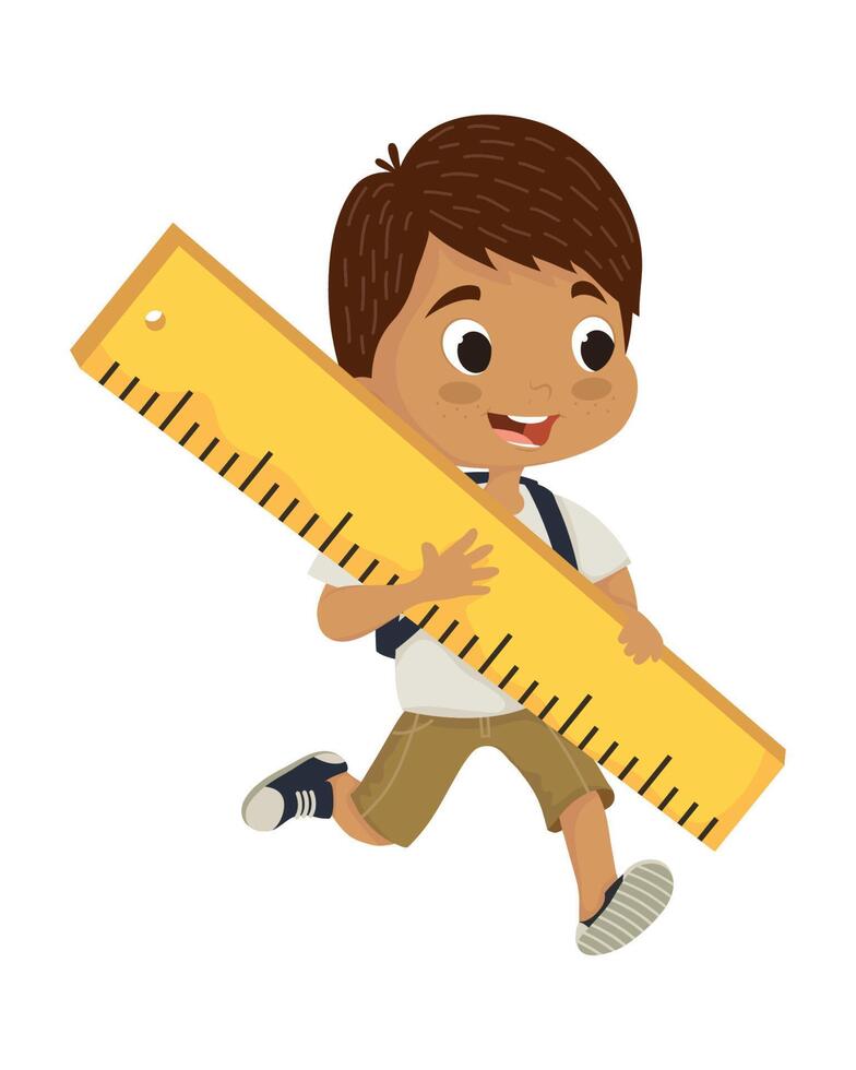 cute school boy ruler vector