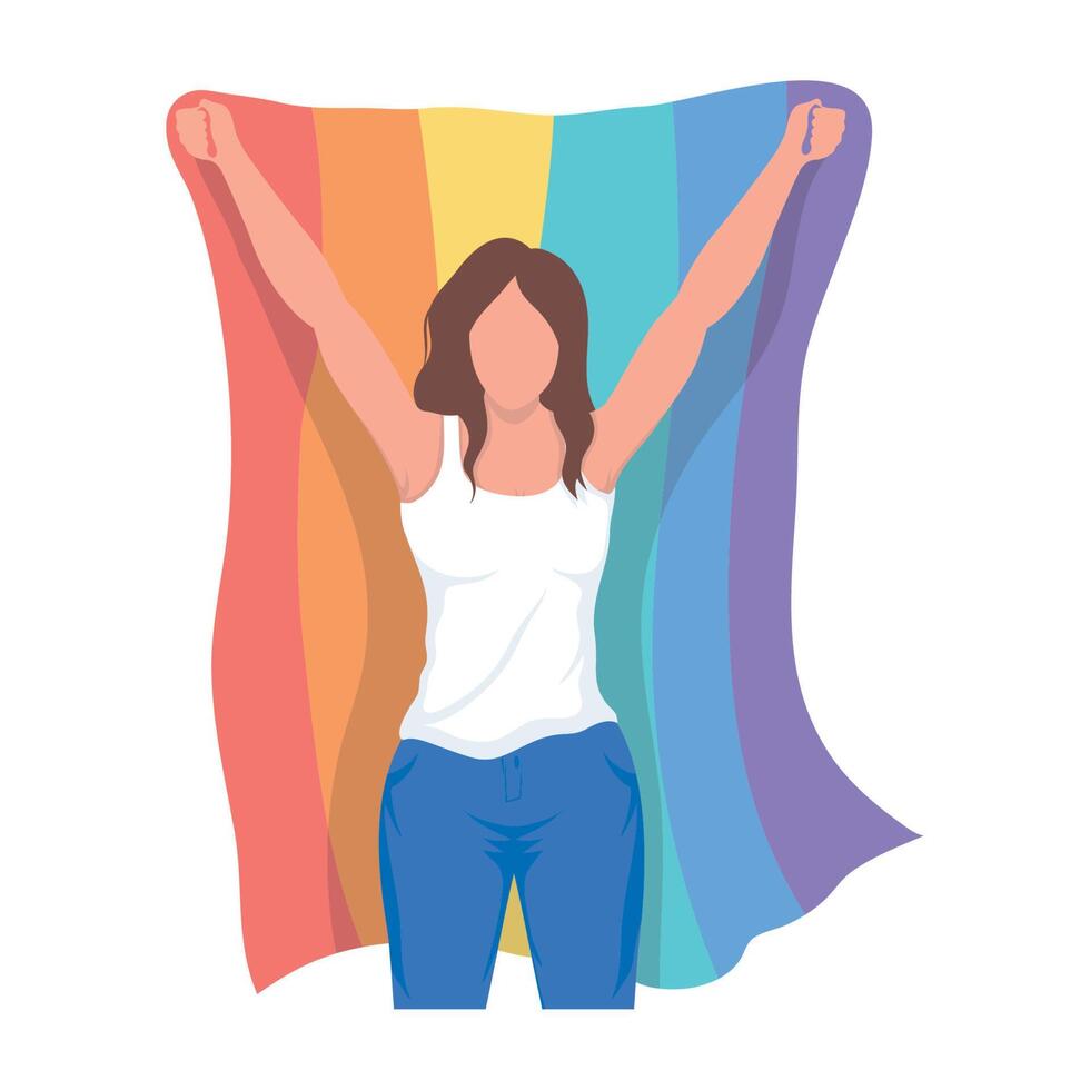 lesbian lifting lgbtq flag vector