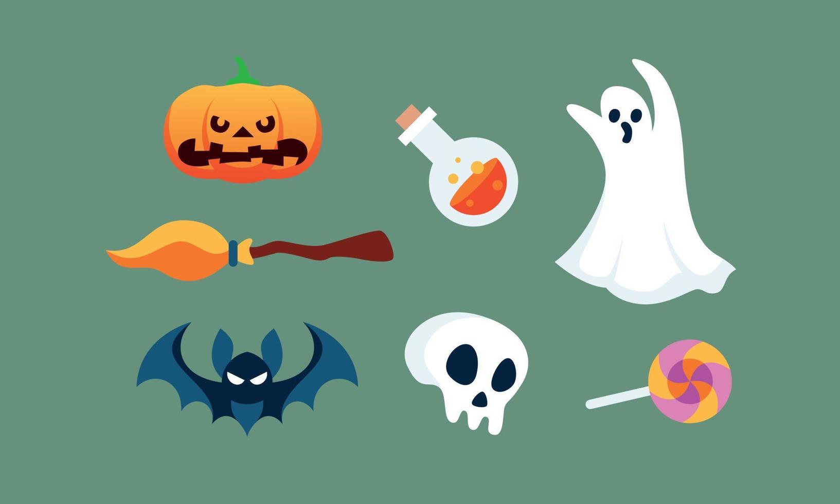 vector de fondo de colección de elementos de halloween plano