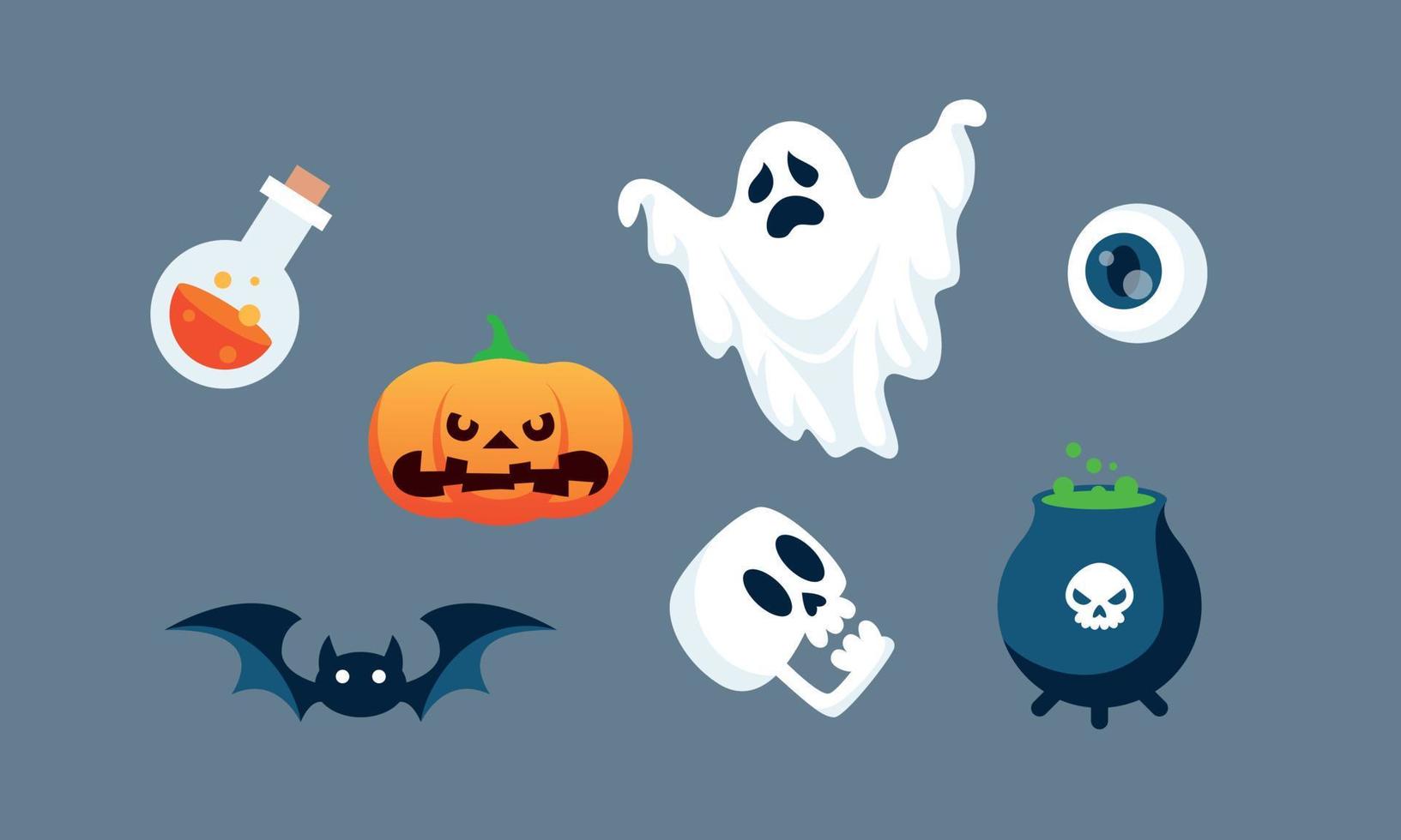 vector de fondo de colección de elementos de halloween plano