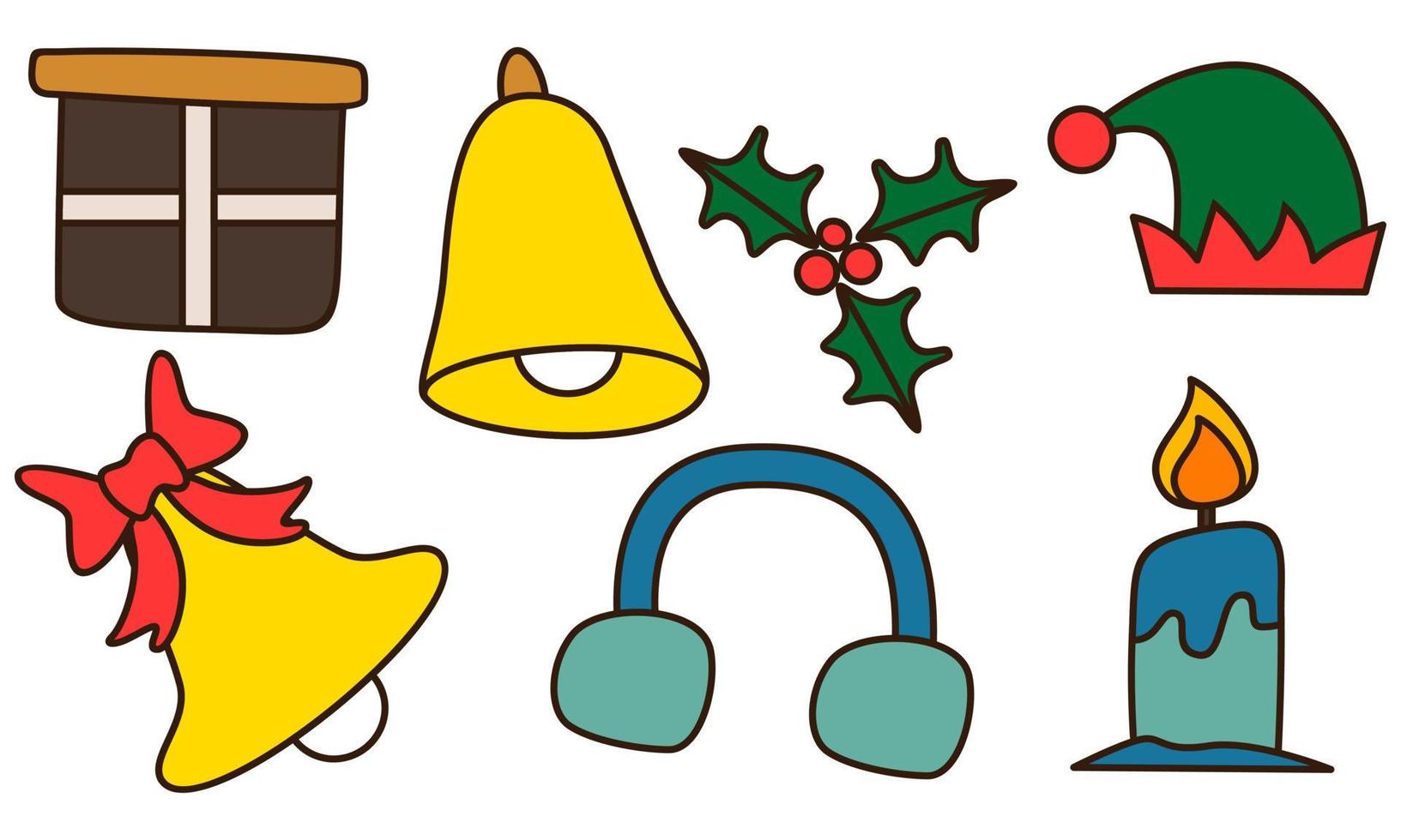 conjunto de objetos relacionados con la navidad doodle vector