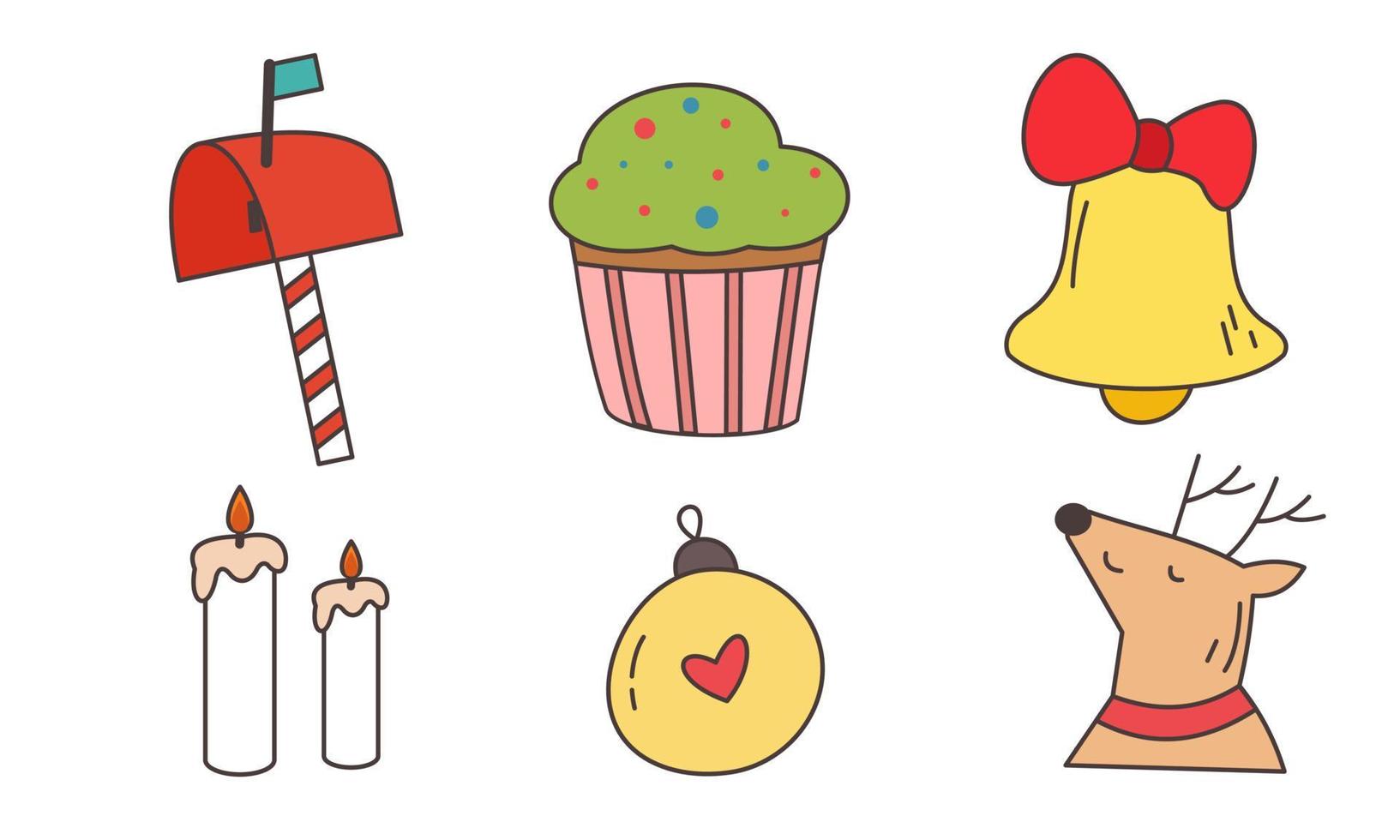 conjunto de objetos relacionados con la navidad doodle vector