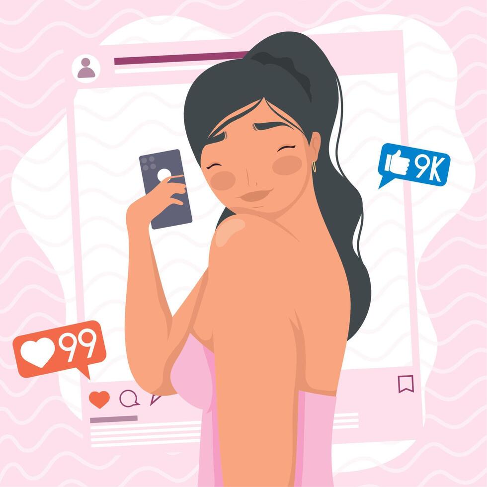 woman taking a selfie socila media vector