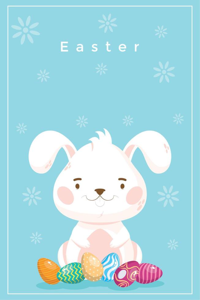 rabbit and easter eggs vector