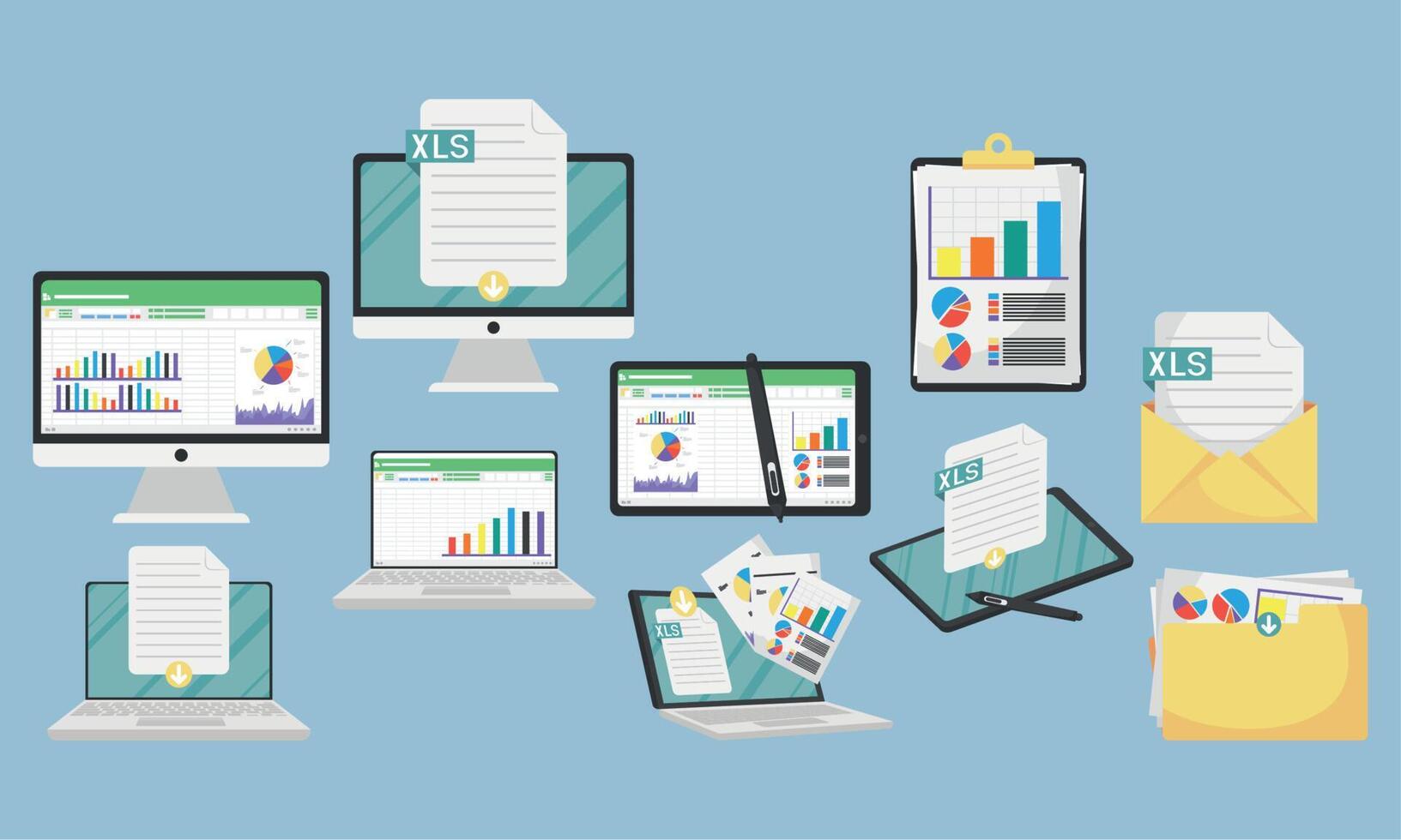 ten spreadsheet documents icons vector